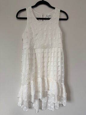 Nickie Lee White Textured Ruffle Hem Girls Hi-Low Dress